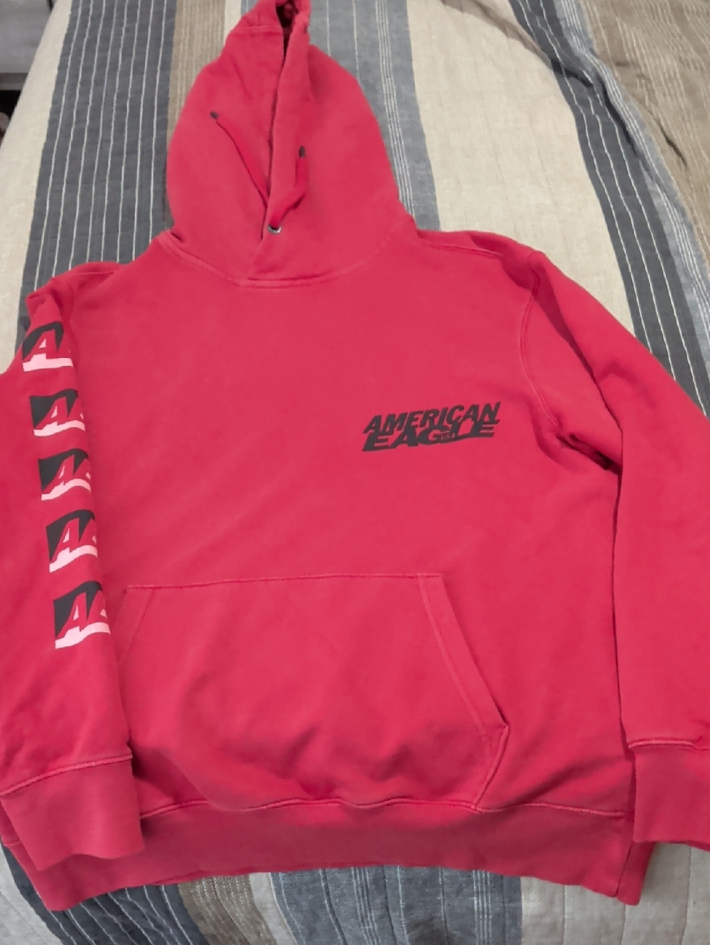American Eagle Outfitters Red Pullover Hoodie with Sleeve Graphic